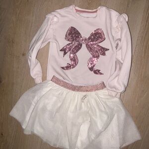 Rachel Zoe Pink Sequin Bow Top and BNWT chiffon cream skirt tutu